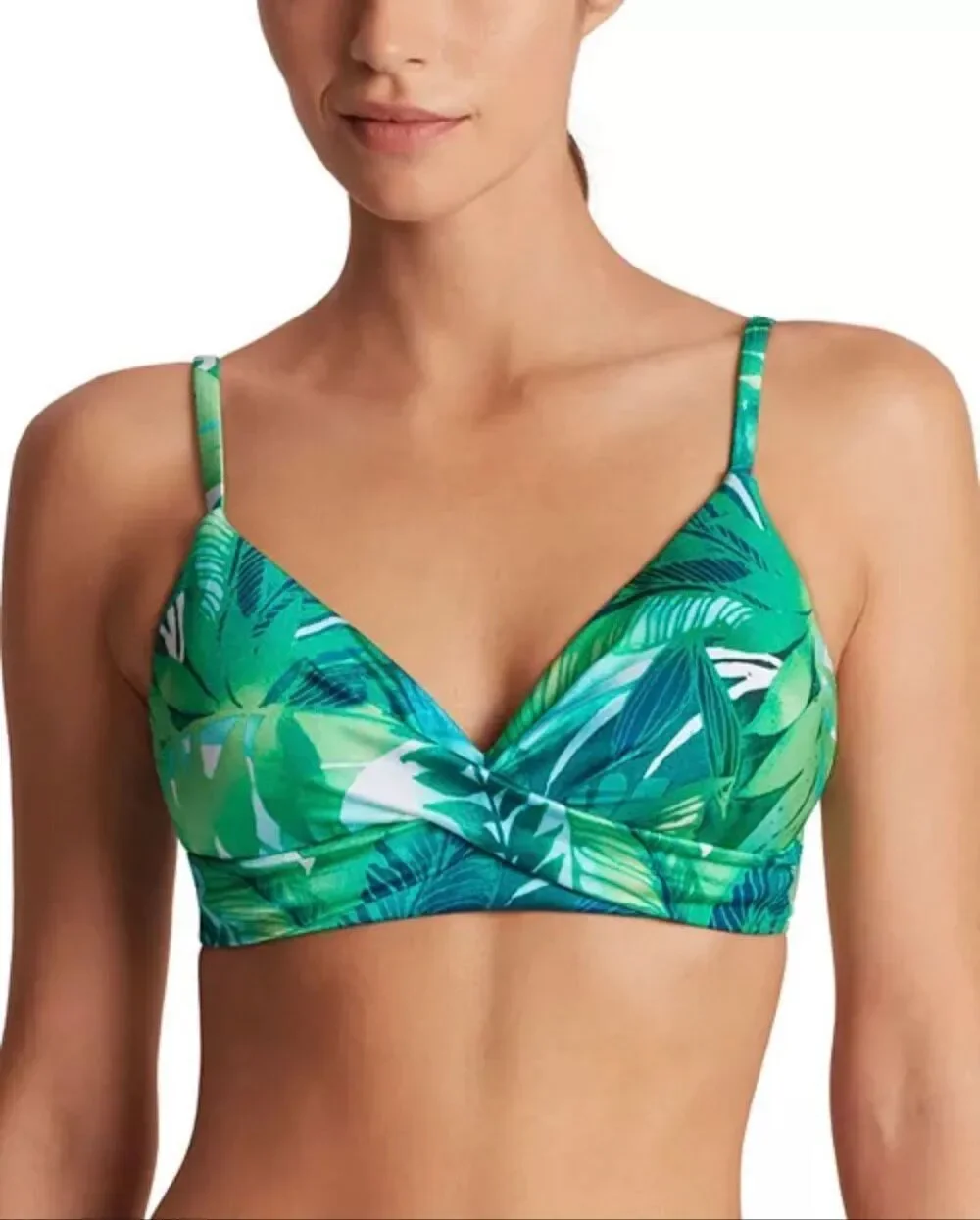 Lauren Ralph Lauren NWT size 14 bikini swim top Palm-Frond-Print Twist-Front